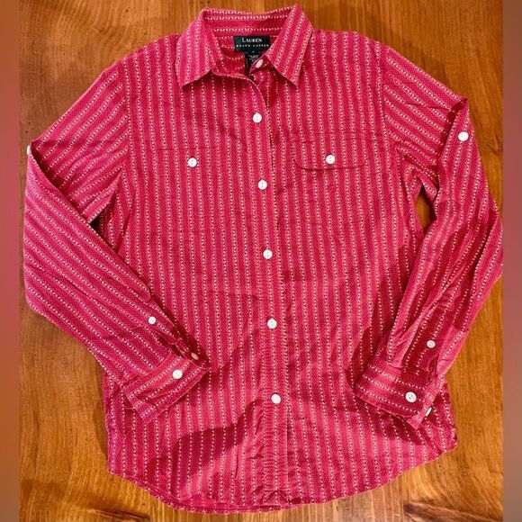 Lauren Ralph Lauren Tops - Lauren Ralph Lauren 100% Cotton Red Button Down Blouse with Pattern SMALL